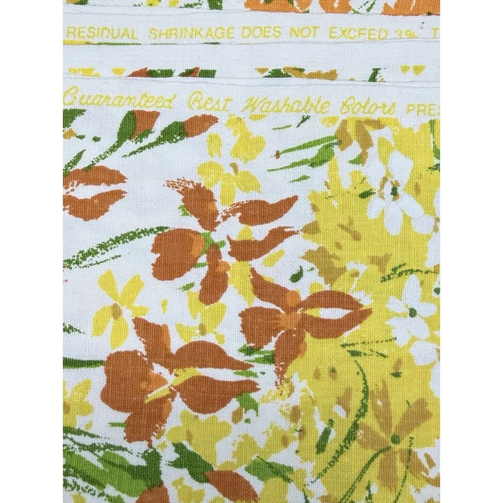Vtg House N Home Fabric 45x67 Screen Print Floral Yellow Green MCM 70s Retro